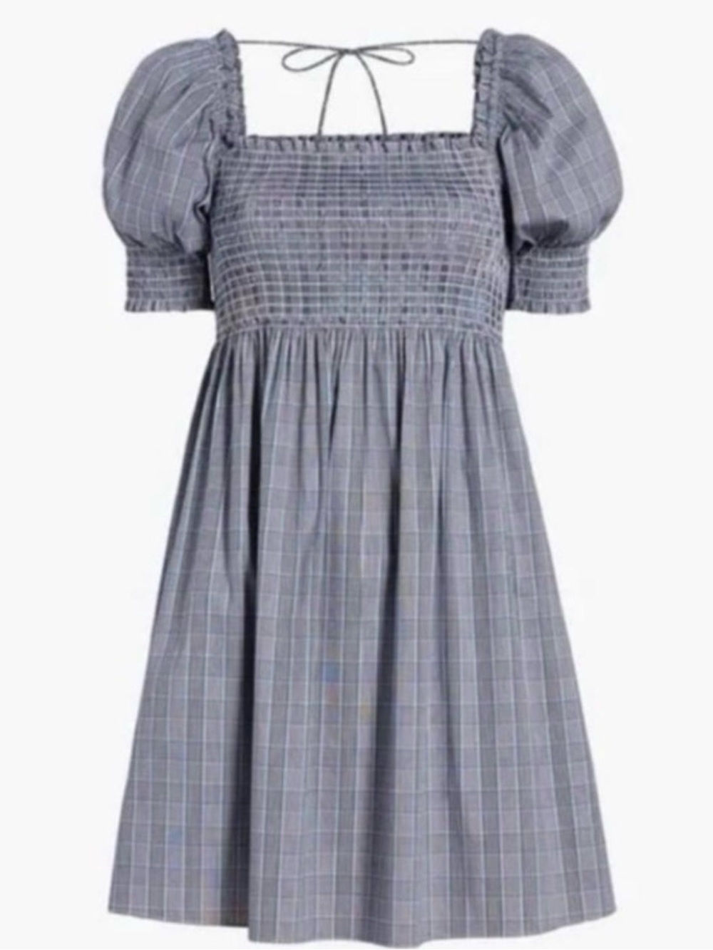 Size S like new Hill House Blue Plaid Smocked Midi Dress with Puff Sleeves